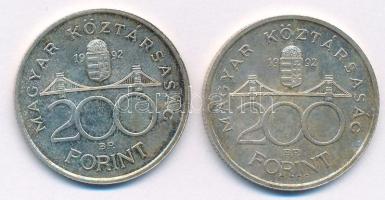 1992. 200Ft Ag "MNB" (2x) T:1- patina Adamo F13