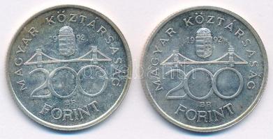 1992. 200Ft Ag "MNB" (2x) T:1- patina Adamo F13