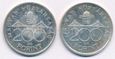 1992. 200Ft Ag "MNB" (2x) T:1- patina Adamo F13