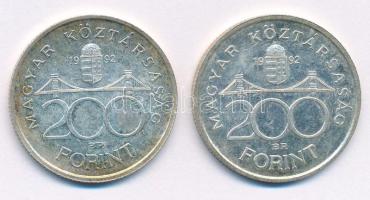 1992. 200Ft Ag "MNB" (2x) T:1- patina Adamo F13