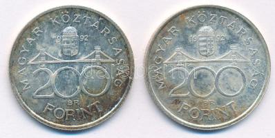 1992. 200Ft Ag "MNB" (2x) T:1- patina Adamo F13