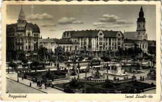 1943 Nagyvárad, Oradea; Szent László tér, villamosok / square, trams (EK)