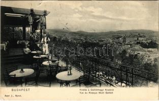 1908 Budapest XI. Gellérthegyi kioszk terasza, kilátás, pincér. Auer J. kiadása (szakadás / tear)