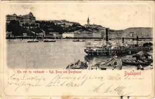 1903 Budapest I. Királyi vár és várbazár a pesti rakpartról nézve, gőzhajók (EK)