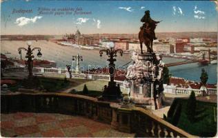 1915 Budapest I. Savoyai Jenő herceg szobra, kilátás az Országház felé (EK)