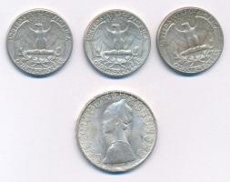 Vegyes: Amerikai Egyesült Államok 1964. 1/4$ Ag "Washington" (3x) + Olaszország 1967. 500L...