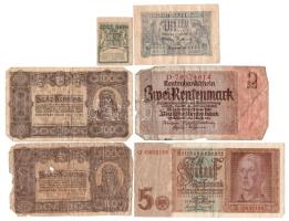 Vegyes: Románia 1915. 1L + 1917. 10b + Német Harmadik Birodalom 1937. 2M + 1942. 5M + Magyarország 1923. 100K (2xklf, egyik nyomdahely-megjelöléssel, másik nélküle) T:III-IV Mixed: Romania 1915. 1 Leu + 1917. 10 Bani + German Third Reich 1937. 2 Rentenmark + 1942. 5 Reichsmark + Hungary 1923. 100 Korona (2xdiff) C:F-G
