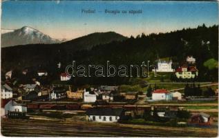 1926 Predeál, Predeal; Bucegiu cu zapada / vasútállomás, vonat, háttérben a havas Bucsecs-hegység / railway station, train, mountain (EK)