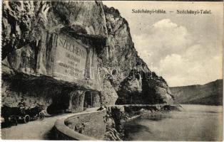 Orsova, Kazán-szoros, Széchenyi emléktábla, lovaskocsi / Kasanpartie, Széchenyi-Tafel / Cazane / gorge, monument, horse-drawn carriage