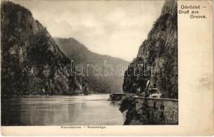 Orsova, Kazán-szoros, magyar zászló. Hutterer G. kiadása / Kasanpartie / Cazane / gorge, Hungarian flag (EK)