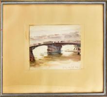 Diósy Antal (1895-1977): Margit híd a Dunával. Akvarell, papír, jelzett. üvegezett fa keretben, 24x30 cm