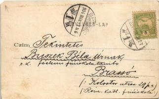 1904 Kolozsvár, Cluj; Mátyás király tér és szobor, Erdélyi Bank, Farkas Antal üzlete. Kováts P. Fiai...