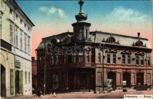 1915 Szászváros, Broos, Orastie; Ardeleana bank, Weisz Dezső üzlete és saját kiadása / street view, bank, publishers shop (b)