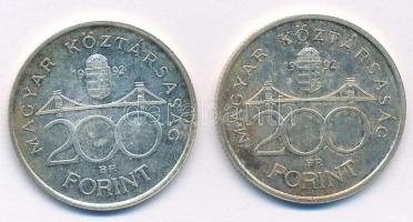 1992. 200Ft Ag "MNB" (2x) T:1- patina Adamo F13