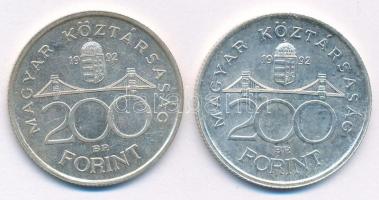 1992. 200Ft Ag "MNB" (2x) T:1- patina Adamo F13