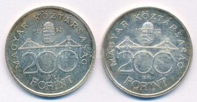 1992. 200Ft Ag "MNB" (2x) T:1- patina Adamo F13