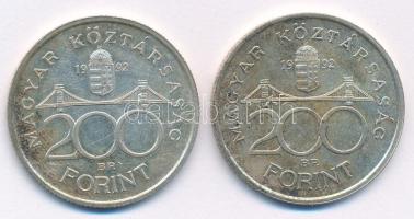 1992. 200Ft Ag "MNB" (2x) T:1- patina Adamo F13