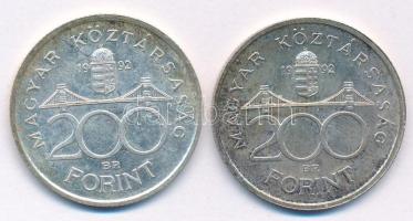 1992. 200Ft Ag "MNB" (2x) T:1- patina Adamo F13