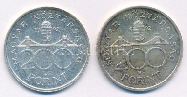 1992. 200Ft Ag "MNB" (2x) T:1- patina Adamo F13
