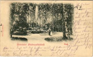 1901 Stubnyafürdő, Túróchévíz, Stubnianske Teplice, Turcianske Teplice; Park, szökőkút. Kohn Ede kiadása / spa, park, fountain (EK)