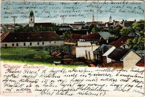 1915 Losonc, Lucenec; látkép, zsinagóga. Kármán kiadása / general view with synagogue (kopott sarkak / worn corners)