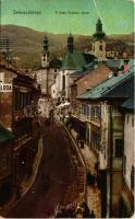 1910 Selmecbánya, Banská Stiavnica; Deák Ferenc utca, piac, szálloda. Joerges kiadása / street view, market, hotel (EB)