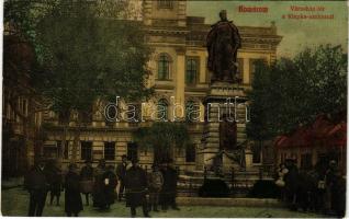 Komárom, Komárno; Városház tér a Klapka szoborral, Városháza. L.H. Pannonia 19. 1909. / town hall, monument, statue