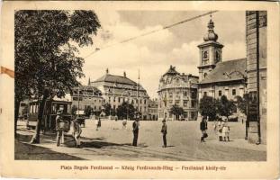1928 Nagyszeben, Hermannstadt, Sibiu; Piata Regele Ferdinand / König Ferdinands-Ring / Ferdinánd király tér, villamos / street view, tram (fl)