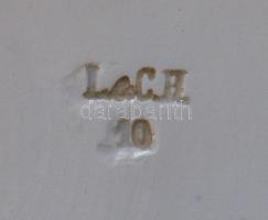 Rendkívül dekoratív régi öblös kerámia lavór virágdíszítéssel, pereme alsó felén kis letöréssel, 37c...