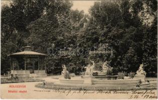 1910 Kolozsvár, Cluj; Sétatéri részlet, szökőkút. Lehota Anna kiadása / park, fountain (gyűrődés / crease)