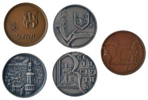 5 darabos kétoldalas ezüstözött bronz és bronz emlékérem tétel, közte Sopron, Székesfehérvár, Visegr...