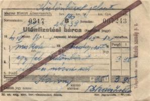 1944 M. kir. Államvasutak utánfizetési bárca