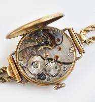 Arany (Au/14k) tokos és szíjas karóra, nem működik, jelzett, dobozzal, bruttó: 16,4g