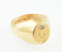 Arany (Au/14k) brilles (0,07ct) pecsét gyűrű, jelzett, bruttó: 7,5g
