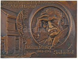 Bartos Endre (1930-2006) DN -hogy révébe meneküljek, vár még A ház. Hazám! - Babits MIhály 1883-1941 Szekszárd egyoldalas bronz plakett, hátoldalán két rögzítőponttal (180x136mm) T:1-,2 patina