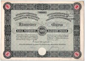 Budapest 1929. "Részvénytársaság Villamos és Közlekedési Vállalatok Számára" részvénye 100...