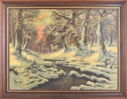 Varga D. József (1917-1976): Téli erdő. Olaj, vászon, keretben, jelzett, 60x80 cm