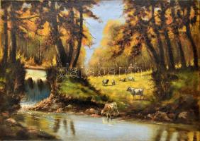Reinprecht Károly (1903-?): Legelő tehenek. Olaj, vászon, jelzett, 70x98 cm