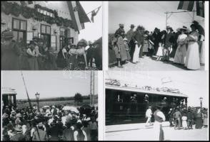 cca 1910 Szada vasútállomáson várakozók, 5 db modern nagyítás régi üveglemezről, 17,7x24 cm és 10x15 cm