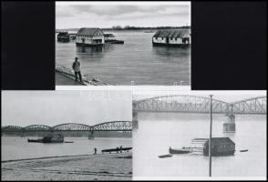 cca 1930 Hajómalom az Újpesti híd közelében, 2 db mai nagyítás, + hozzáadva egy harmadik mai nagyítást, ezen vélhetően Mohács környék hajómalmok láthatók, 10x15 cm