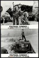 cca 1965 ,,Folytassa cowboy című angol filmvígjáték jelenetei és szereplői, 19 db vintage produkciós filmfotó, ezüst zselatinos fotópapíron, a használatból eredő - esetleges - kisebb hibákkal, 18x24 cm