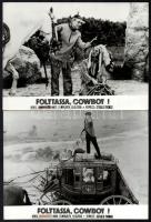 cca 1965 ,,Folytassa cowboy" című angol filmvígjáték jelenetei és szereplői, 19 db vintage produkciós filmfotó, ezüst zselatinos fotópapíron, a használatból eredő - esetleges - kisebb hibákkal, 18x24 cm