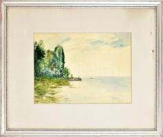 Marosán Gyula (1915-2003): Vízpart. Akvarell, papír. Jelzett. Üvegezett fakeretben. 28,5x39 cm