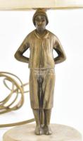 Figurális asztali lámpa pár, kopásokkal,működik, bronz, márvány, szerelék, lámpaernyő m: 34 cm