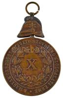 1884. "Magyar Tűzoltó Szövetség Szolgálati Érme X év után" bronz kitüntetés (37mm) T:2 
H...