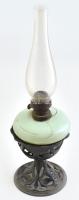 Régi petróleumlámpa, cilinderrel, rozsdafoltos fém szerelékkel, kis csorbákkal m: 48 cm