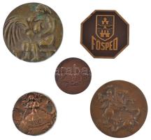 5 darabos magyar bronz emlékérem tétel, közte Veszprém Hungary, 10 éves a Fővárosi Szállítási Vállalat, Harminc éves szolgálatért (42-70mm) T:1-,2 közte patina