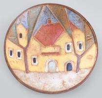 Ligeti Erika (1934-2004): Szentendre. Mázas kerámia fali dísz, jelzett, hibátlan, d: 12 cm