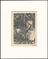 Kondor Béla (1931-1972): Az ördög jobb és bal keze. Rézkarc, papír, utólagos jelzéssel, paszpartuban, 11,5×8 cm