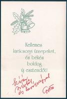 Varga Győző saját kézzel írt sorai Bozó Gyulának szóló üdvözlőlapon